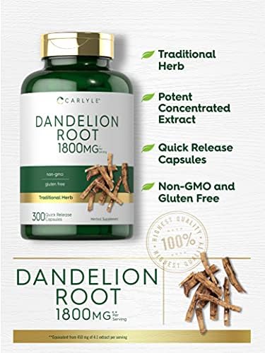 Carlyle Dandelion Root Extract | 300 Capsules | Herb Supplement | Taraxacum Officinale | Non-GMO and Gluten Free