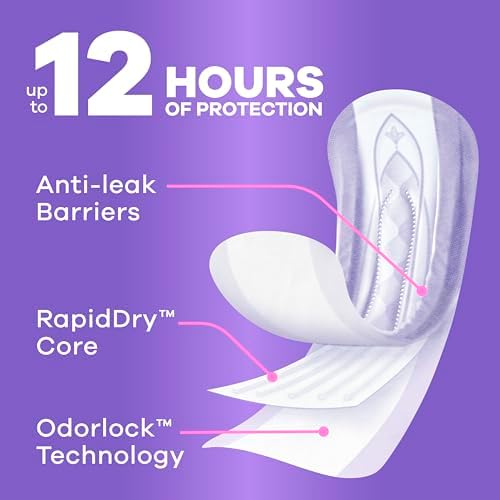 Always Discreet Adult Incontinence Pads for Women, Drier, 4 Drop Regular Length, Moderate Absorbency, Pads for Bladder Control Management, Bladder Leaks, & Postpartum Pads, 66ct