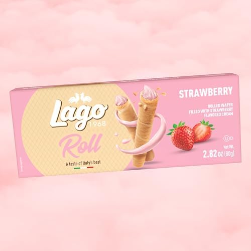 Gastone Lago Strawberry Wafer Rolls, 2.82 oz - Crispy Rolled Wafers with Smooth Strawberry Cream Filling, Light & Crunchy Snack [Pack of 4]