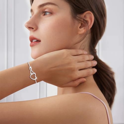 J.Fée Infinity Heart Bracelets for Women with 5A Cubic Zirconia, 925 Silver Bracelets for Women Adjustable Womens Bracelet Jewelry for Wife Girlfriend Her