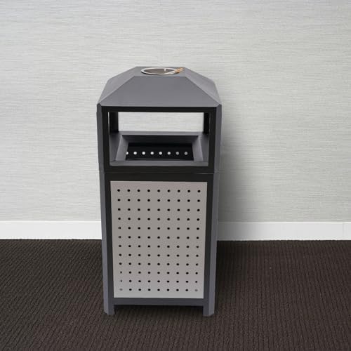 Commercial Waste Container Trash Can for Outdoor, Rectangular Trash Can with Ashtray, Stainless Steel Garbage Bin(15 gal with Ashtray)