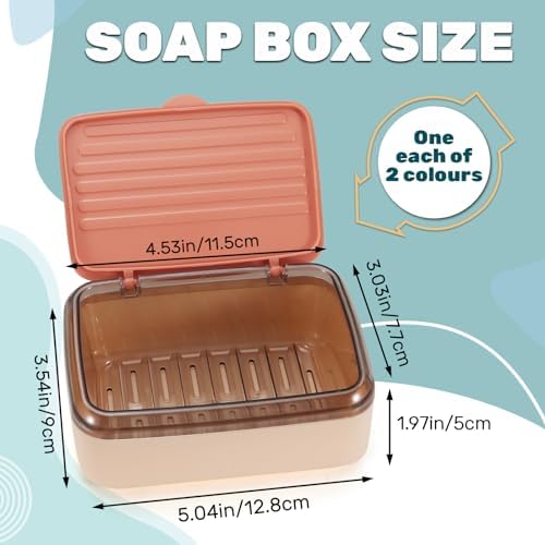 2Pcs Soap Dish Holder with Drainage Tray and Lid, 2 Layers Removable Bar Soap Case Container, Large Waterproof Soap Box for Shower Bathroom Sink, Pink+Green