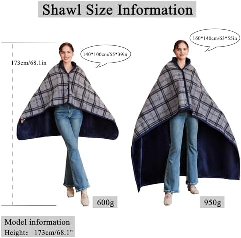 forestfish Fleece Wearable Blanket, Plaid Lap Blanket Comfy Poncho Throw with Buttons for Bed Sofa Office, Navy-Gray