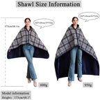 forestfish Fleece Wearable Blanket, Plaid Lap Blanket Comfy Poncho Throw with Buttons for Bed Sofa Office, Navy-Gray