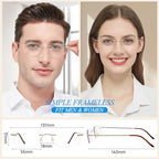 Titanium Frameless Reading Glasses for Men Women, Blue Light Blocking Readers 1.0 1.5 2.0 2.5 3.0 3.5