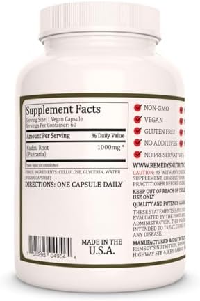 Remedy's nutrition Kudzu Root | 1,000mg, 60 Vegan Capsules Herbal Dietary Supplement | Two Month Supply