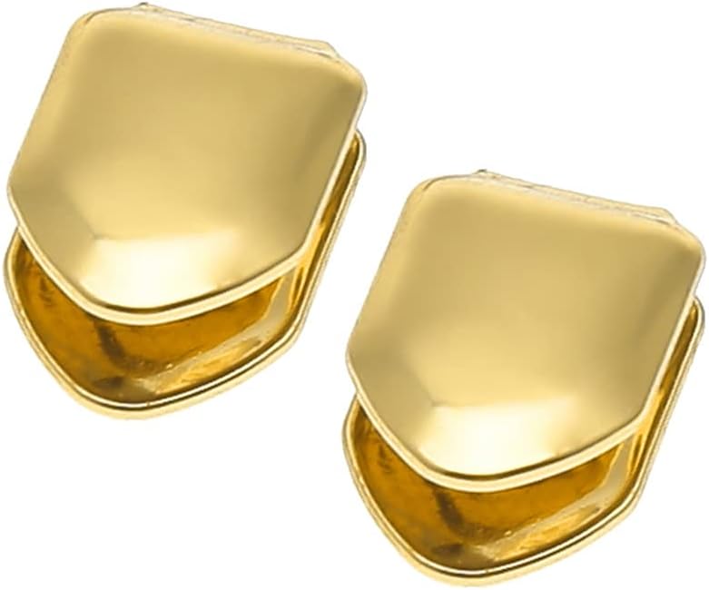 2 Pcs 14K Plated Gold Fake Teeth Single Tooth Caps Golden Mouth Dental Grills Hip Hop Teeth Braces Party Accessories
