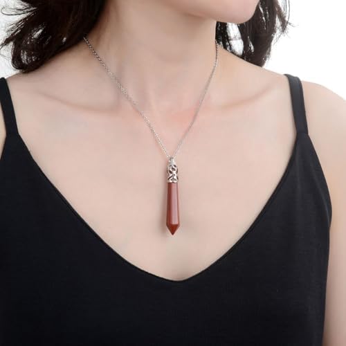Natural Gemstone Bullet Drop Pendant Necklace Healing Crystal Stone Quartz Reiki Chakra Energy Rock 18 Inch 26 Inch Stainless Steel Chain Waterproof Women Jewelry