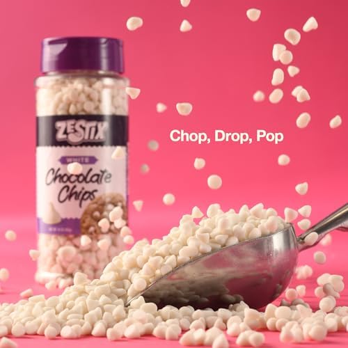White Chocolate Chips for Baking 10oz – Premium Dairy Free Baking Chips in a Convenient Flip Top Bottle – Perfect for Cookies, Hot Chocolate, Desserts, Melting & Snacking – Zestix White Chocolate Chips