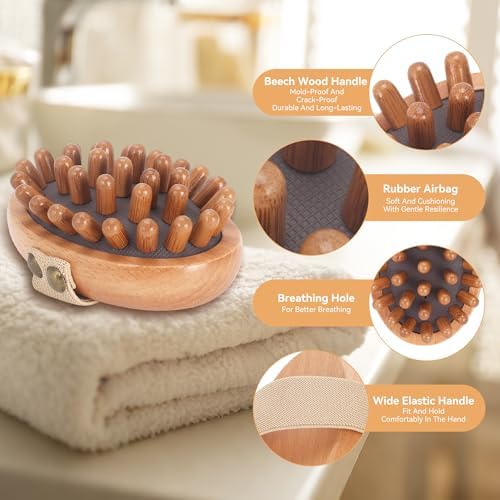 DEBETOOL Wood Therapy Massage Tools - 2-Pack Wooden Meridian Massage Brush for Cellulite, Lymphatic, Drainage, Massage Brush for Belly Muscle Pain Relief & Body Shaping