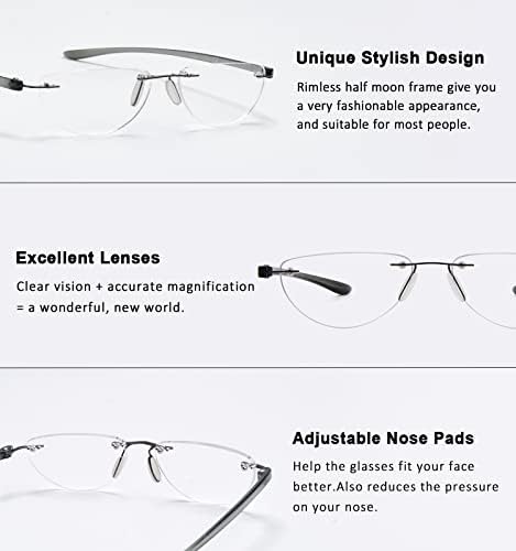 Rimless Reading Glasses for Women and Men +3.50 - Half Moon lens with Gunmetal Arm