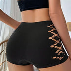 Women's Sexy Seamless High Waist Shorts with Side Unique Cut-Out Design - Black