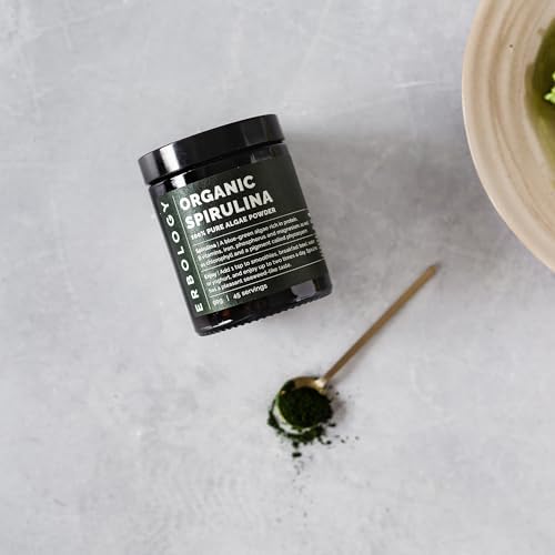 Erbology Organic Spirulina Powder 3.2 oz - 45 Servings - Sustainably Sourced in Portugal - Energy and Immunity Support - Rich in Chlorophyll, B Vitamins, Iron and Phosphorus - Vegan - GMO-Free