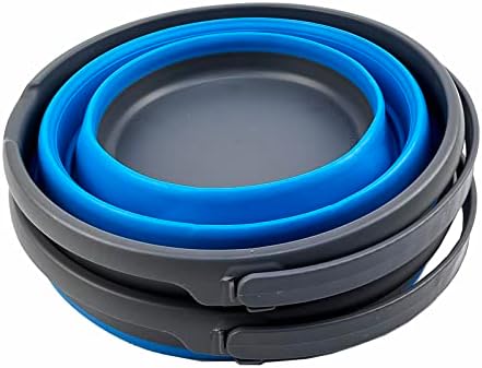 SAMMART 10L (2.6 Gallon) Collapsible Plastic Bucket - Foldable Round Tub - Portable Fishing Water Pail - Space Saving Outdoor Waterpot, Size 33cm Dia (Grey/Cerulean (Set of 2))