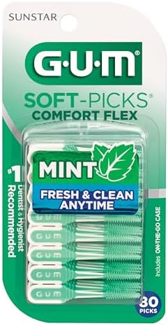 GUM Soft-Picks Comfort Flex, Mint, Dental Picks for Teeth Cleaning Health, Disposable Interdental Brushes with Convenient Carry Case, Dentist Recommended, 80 Count (Pack of 4) 320 Total