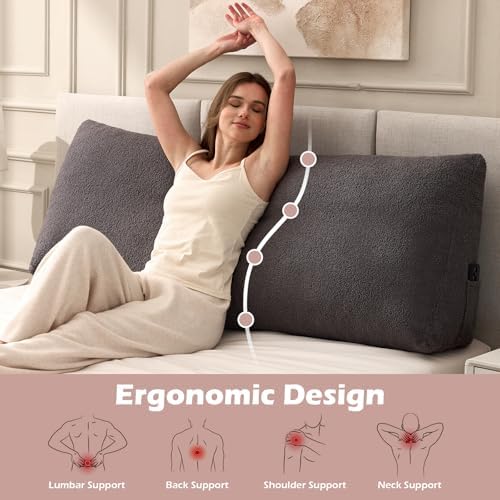 Headboard Pillow Queen, Triangle Bed Wedge Pillow for Headboard, Backrest Pillow for Sitting up, Reading, Working, Headboard Daybed Pillow with Removable Cover for Bed, Dorm Sofa, Dark Grey