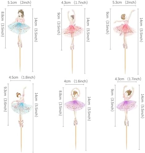 24PCS Ballerina Cupcake Topper Kit, Ballet Tutu Dancer with Slipper Picks for Little Girls Birthday, Baby Shower, Wedding Party Decorations（Colour）