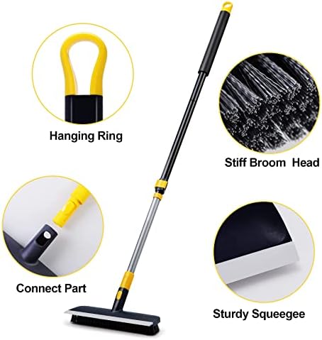 Yocada Floor Scrub Brush Tub Tile Scrubber Brush Set Telescopic Handle 2 in 1 for Cleaning Bathroom Kitchen Toilet Wall Tub Tile Sink Non-Scratch