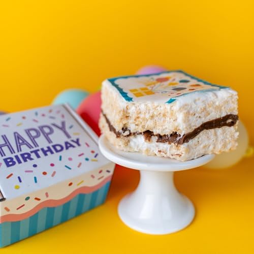 Happy Birthday Gourmet Sweet Treat Gift Box with 1 Delicious Jumbo Chocolate Caramel Crispy Treat – Ready-to-Gift Birthday Treat Box for Women, Men, Mom, Dad, Friends, Adults & Kids