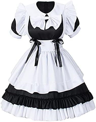 Women Sweet Kawaii Costume Dress Anime French Maid Cosplay Furry Cat Ear Gloves Socks Set
