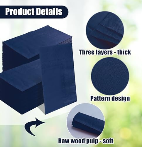 SietDESEO 50 Pieces 3-ply Navy Blue Napkins Disposable 13 x 15.7 Inches Guest Bathroom Napkins Disposable Hand Towels for Bathroom Wedding Birthday Party Paper Dinner Napkins