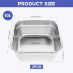 2PCS Stainless Steel Washing Up Bowls, 12.8" Sturdy Square Dish Tub, Fruit Vegetable Washing Basin for Sink, Large Square Containers for Kitchen, Vegetable Washing Basins, Sturdy Dishpans for Home