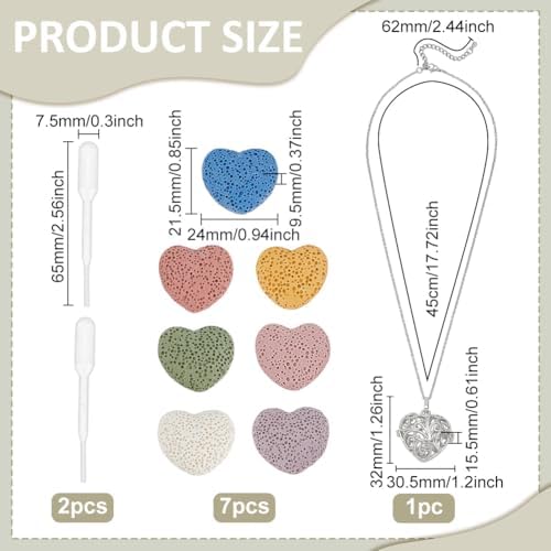 PH PandaHall Aromatherapy Essential Oil Diffuser Necklaces Love Heart Hollow Locket Pendant Necklace Tree of Life Pattern Locket Pendant Scent Necklace with 7 Lava Rocks Stones for Men Women Gifts