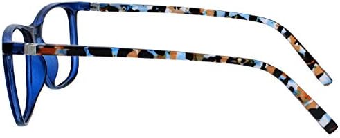 OPULIZE ARC Large Reading glasses for Women Men,Scratch Resistant Rectangular frame with Spring Hinges, Blue With Hand Finished Translucent Pattern Arms +2 (Pack of 1)