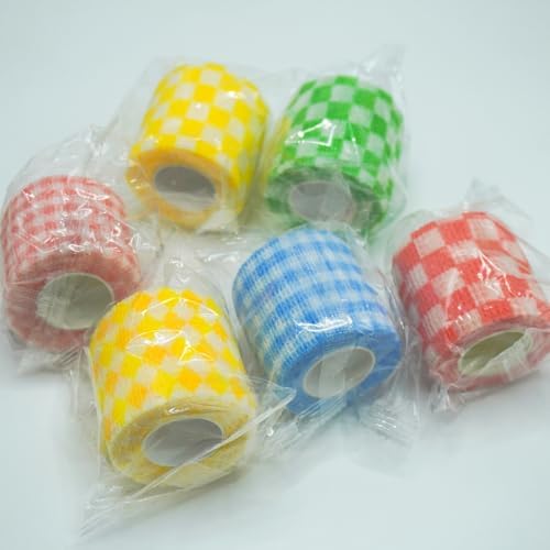6 Pack Self Adhesive Bandage Wrap Checkered Print Elastic Cohesive Stretchy Sport Grip Tape for Finger Wrist Toe Vet Wraps