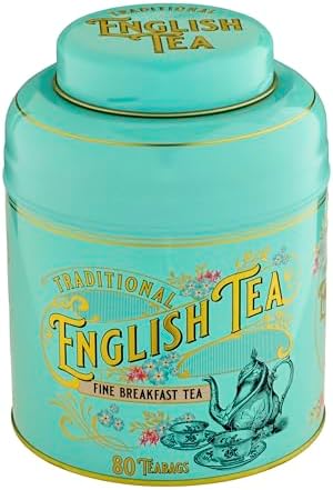 New English Teas Vintage Victorian Tea Caddy with 80 English Teabags (Teal), Forget My Not Gift