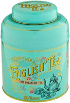 New English Teas Vintage Victorian Tea Caddy with 80 English Teabags (Teal), Forget My Not Gift
