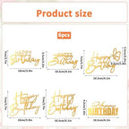 6 Pcs Flat Cake Toppers Gold Happy Birthday Cakes Topper Acrylic Cakes Inserts Flat Happy Birthday Decoration Sign Side Mirror for DIY Party Decorating Supplies