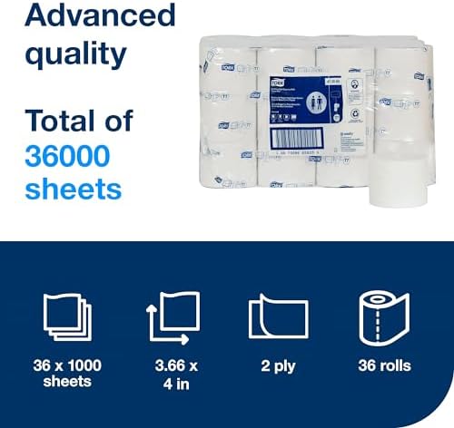 Tork Coreless High-Capacity Toilet Paper Roll White T7, Advanced, 2-Ply, 36 x 1000 sheets, 472880