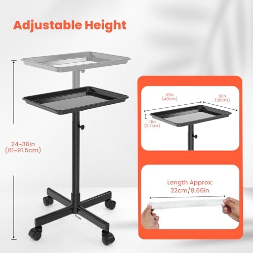 TASALON Rolling Salon Cart, Mobile Styling Station with Wheels Aluminum Rolling Tray Trolley for Salon Essentials, Adjustable Height or Hairstylist Tray with 10 PCS Disposable Salon Tray Cover