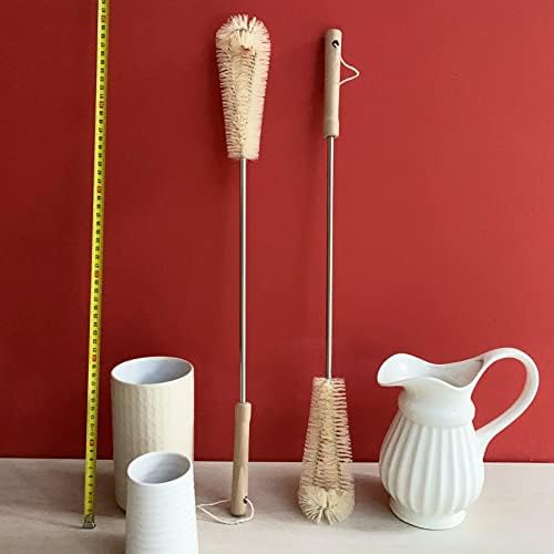 24 inch Long Handled Brush for Cleaning (1 Nylon, 2 Bristle), Beech Wood Handle, Extra Long Bottle Brush with Lengthened Stainless Steel Pole, for Tall Bottle, Gallon Water Jug, Big Vessels