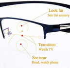 Photochromic Reading Sunglasses Progressive Multifocal Reading Glasses, Men's Browline Half-Rim Frame, Black