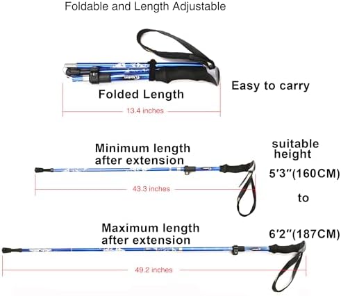 A ALAFEN Aluminum Collapsible Ultralight Travel Trekking Hiking Pole for Men and Women (Fits 5'3" - 6'2")