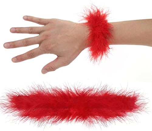 Caiyao 2Pcs Women Feather Wrist Cuffs Furry Slap Bracelets for Women Snap Cuff Bangle White Pink Black Feather Cuffs Slap Wristbands Party Decoration Accessory
