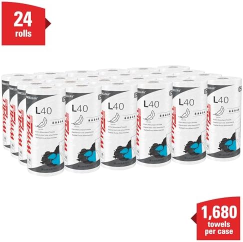 WypAll PowerClean L40 Cloths Extra Absorbent Wipes (05027), Bulk Paper Wipers, White (70 Sheets/Roll, 24 Rolls, 1,680 Sheet Total)