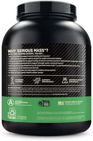 Optimum Nutrition Serious Mass, Weight Gainer Protein Powder, Mass Gainer, Vitamin C and Zinc for Immune Support, Creatine, Vanilla, 6 Pound (Packaging May Vary)