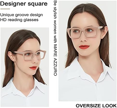 MARE AZZURO Square Reading Glasses Women Trendy Large Readers 1.0 1.5 2.0 2.5 3.0 3.5 (Coffee, 1.50)