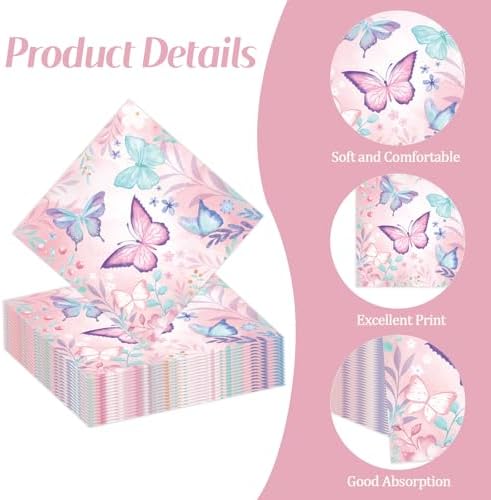 50 Pcs Butterfly Napkins 13 x 13 Inches, Butterfly Birthday Paper Napkins Butterfly Theme Supplies Disposable Cocktail Napkinsfor Kids Girl Birthday Party Decorations (Butterfly)