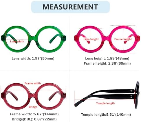 Eyekepper Huge Round Blue Light Blocking Reading Glasses Screwless Spring Hinges Metalless 6 Pack Readers for Women