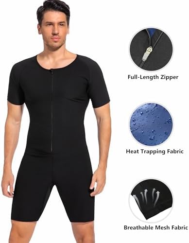 FUXERT Sauna Suit for Men 3 in 1 Slimming Full Body Sauna Jumpsuit Mens Waist Trainer for Workout