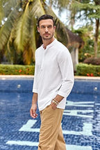 Mens Linen Henley Shirts Long Sleeve Casual Henleys Shirt