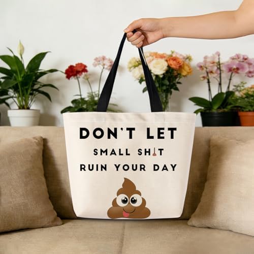 Funny Poop Tote Bag Reusable Grocery Bags Aesthetic Shopping Shoulder Handbag with Interior Zipper Pocket Stylish Funny Poop Present for Women
