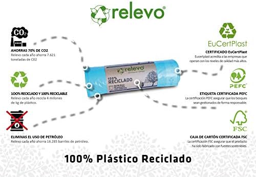 Relevo 100% Recycled Bin Liners, Heavy Duty 20L, 15 Bin Bags