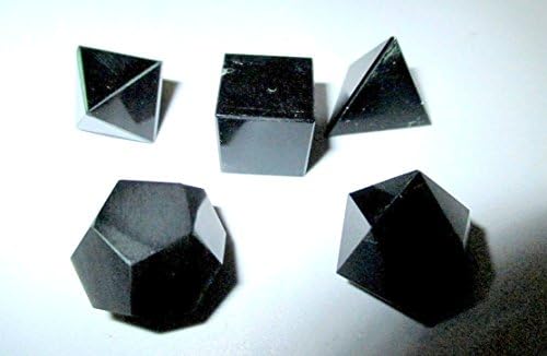 Jet International Black Obsidian Sacred Geometry Sets 5 Stone Platonic Solid Top Grade Quality Merkaba Star W/ Velvet Pouch Attractive Cleansing Life Vitality Healing Chakra Balancing DNA Energy Grid