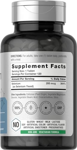Horbäach Selenium Supplement for Women & Men | 200mcg | 120 Tablets | as Selenium Yeast | Vegetarian, Non-GMO and Gluten Free