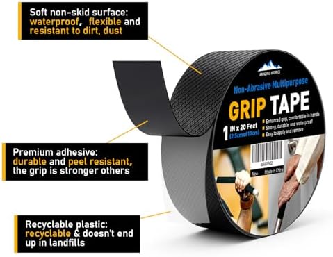 Rubber Grip Tape, 1 In x 20 Ft Non-Abrasive Grip tape for handles, Strong Adhesive Waterproof Heat Resistant Cushion grip, Comfortable in hands, perfect for handles, handlebars, or any slippery stuff